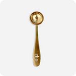 The Stainless Steel Serving Spoon by Rho Nutrition features a rounded bowl and flat handle with "pillo" engraved near the handle's base, elegantly set against a plain white background.