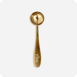 The Stainless Steel Serving Spoon by Rho Nutrition features a rounded bowl and flat handle with "pillo" engraved near the handle's base, elegantly set against a plain white background.