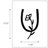 A simple black line drawing of a flower inside a U-shaped curve on white, measuring 2.5" tall by 1.25" wide. The Jenni Earle "Temporary Tattoos | Jenni Earle" design is perfect for stylish, long-lasting temporary tattoos.