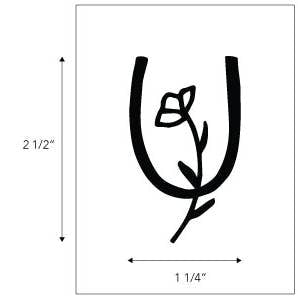 A simple black line drawing of a flower inside a U-shaped curve on white, measuring 2.5" tall by 1.25" wide. The Jenni Earle "Temporary Tattoos | Jenni Earle" design is perfect for stylish, long-lasting temporary tattoos.