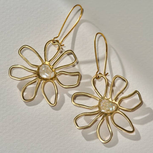 The Flora Gemstone Flower Earrings On Leverback Hooks | Cameoko