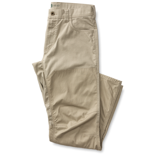 The Duck Head Twill 5 Pocket Briar Pant is shown folded in light khaki with visible front pocket, belt loop, and button closure on a plain white background.