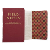 The Vintage | Field Notes by Field Notes is a 48-page memo book with a red cover, gold text, patterned interior, info page, and dot-ruled pages on durable Royaltone stock.