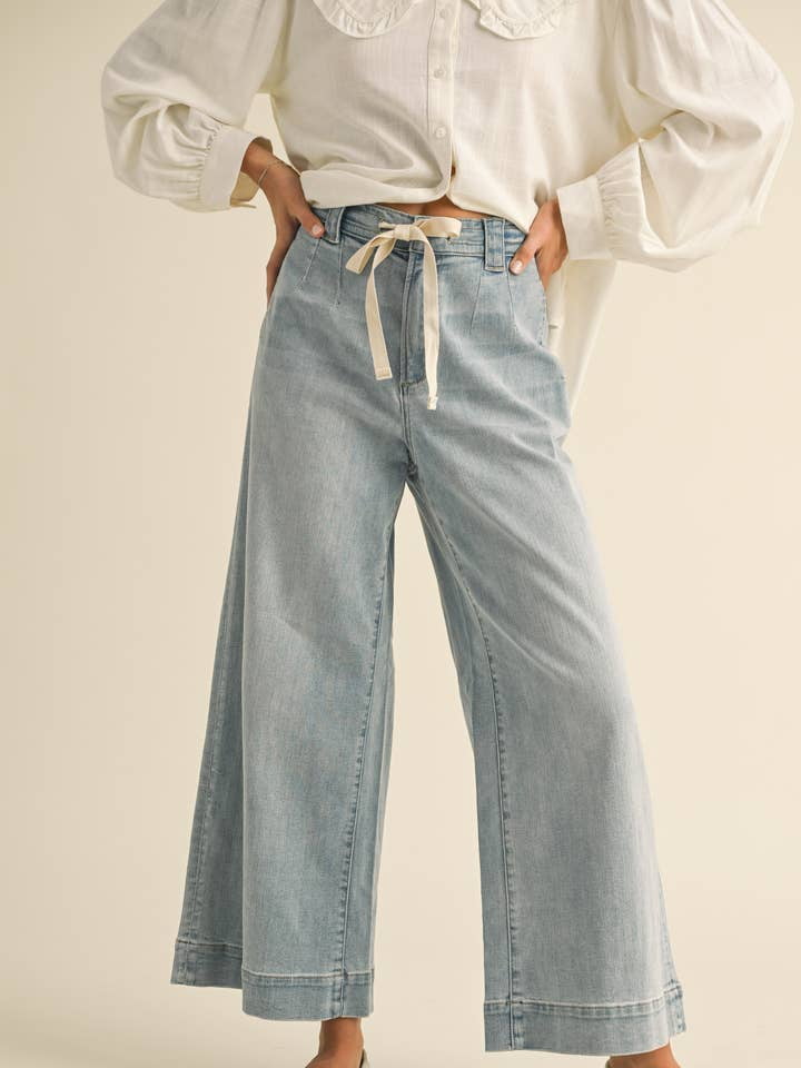 Washed Denim with Tie Front Pants | Miou Muse - Front Tie