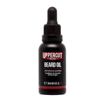 Uppercut Deluxe Beard Oil (30ml) with dropper cap in "Patchouli & Leather" scent conditions and softens all beard types for nourishment.
