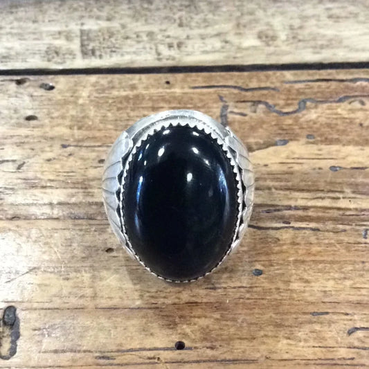 Black Onyx Oval Ring | Vintage - Jewelry - Turquoise