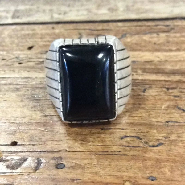 Black Onyx Ray Jack Ring Vintage Sterling Silver Black Onyx