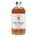 A 16 fl oz (473 ml) glass bottle of Yes Cocktail Co. Blood Orange & Chili Pepper Cocktail Mixer, featuring a vibrant orange-brown liquid—ideal for crafting spicy margaritas with sweet citrus notes.