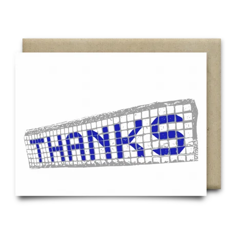 Thanks greeting card with blue tiles design from Anvil Cards featuring dye-based printing
