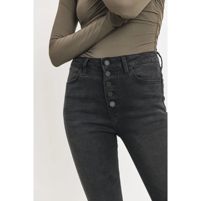 Button Up Skinny Jeans W/ Scratch Hem | Just Black Denim -