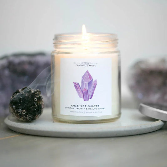 Candle With Amethyst Crystal By Jaxkelly