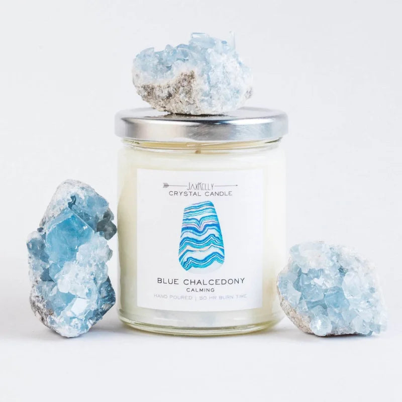 Candle | Blue Chalcedony Crystal | Jaxkelly - Candles -