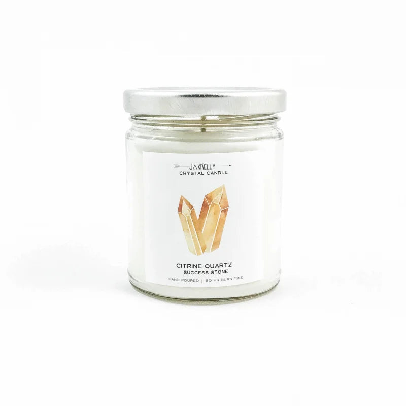 White Candle With Gold Foil Top, Citrine Crystal Hidden Inside - Candle | Citrine Crystal | Jaxkelly