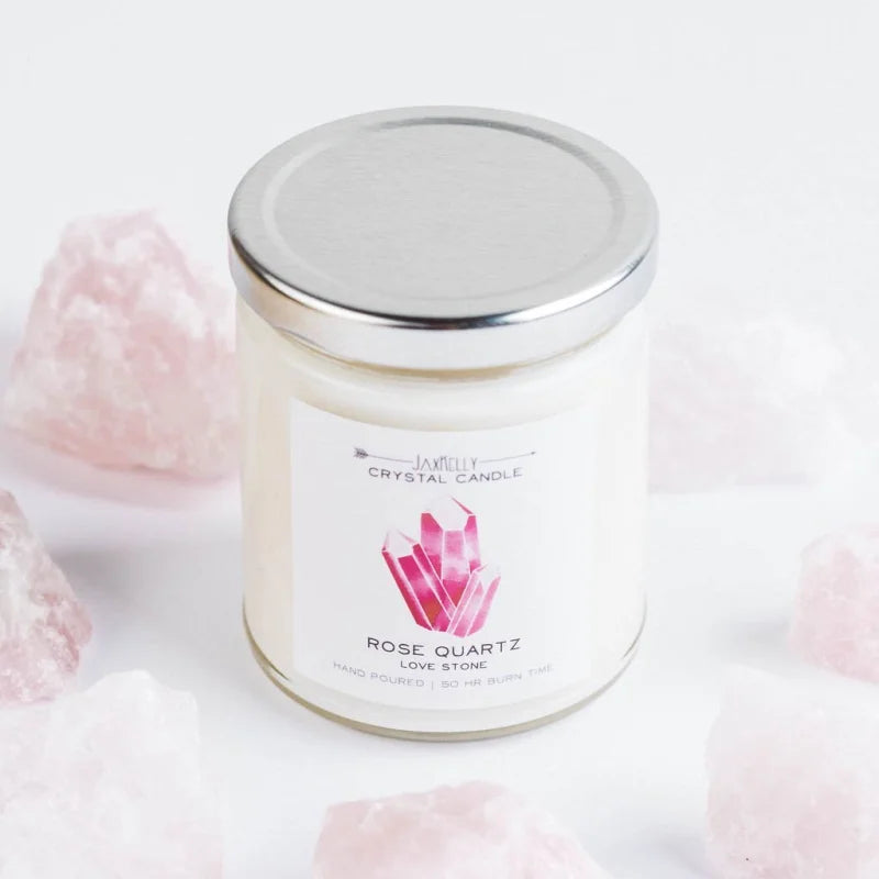 ’pink Candle With Rose Quartz Crystals - Jaxkelly Product’