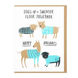 Lucky Horse Press "Dogs of a Sweater" card features four dogs in sweaters and “Happy Holidays” text, letterpress printed in the USA.