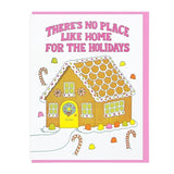 Cards | No Place Like Home by Lucky Horse Press features a gingerbread house with candy decorations and “There’s no place like home for the holidays” in pink. Printed on recycled cover, blank inside for your message.