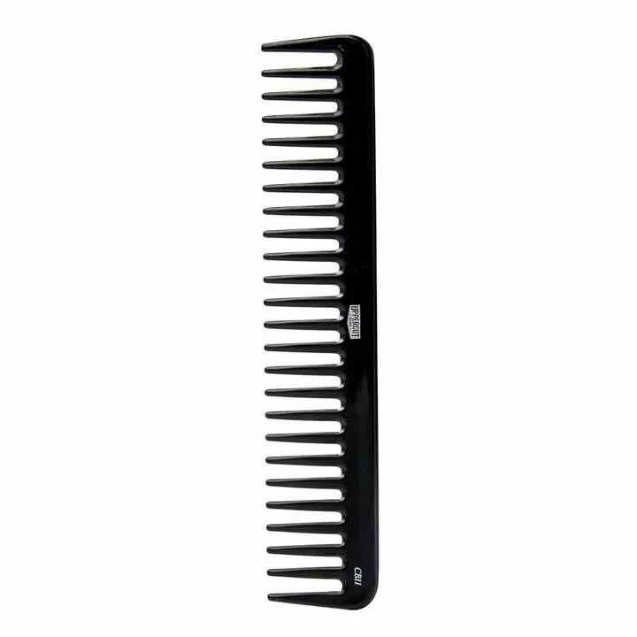 The Uppercut Deluxe CB11 Rake Comb, a black comb with evenly spaced wide teeth, is displayed against a white background.