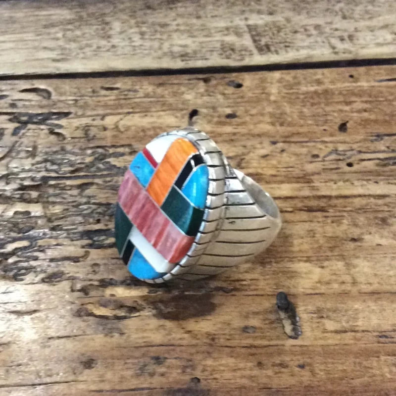 Colorful Inlay Turquoise & Spiny Oyster Ring | Vintage -