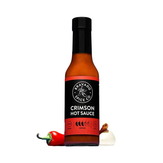 Crimson Hot Sauce Bottle With Chili By Bravado Spice