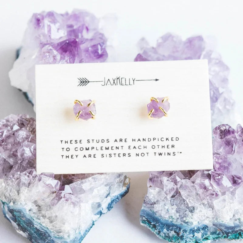 Earrings | Amethyst Gemstone Prong | Jaxkelly - Jewelry -