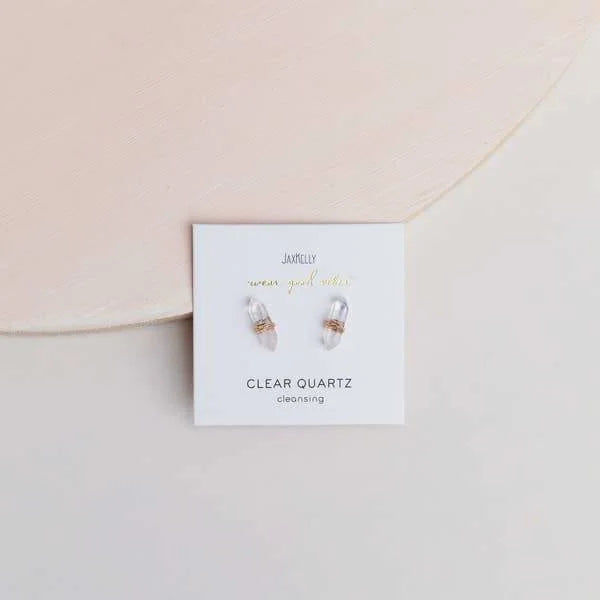 Earrings | Clear Quartz Mineral Point | Jaxkelly - Jewelry -