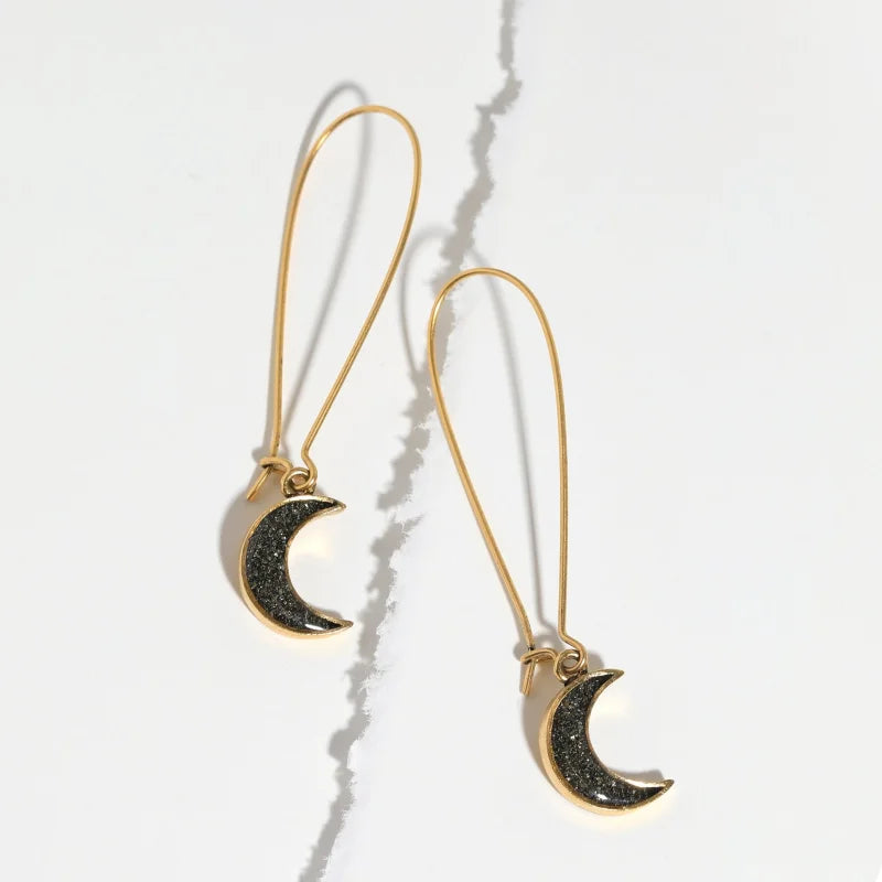 Earrings | Crushed Gemstone Moon Dangle | Pyrite | Cameoko -