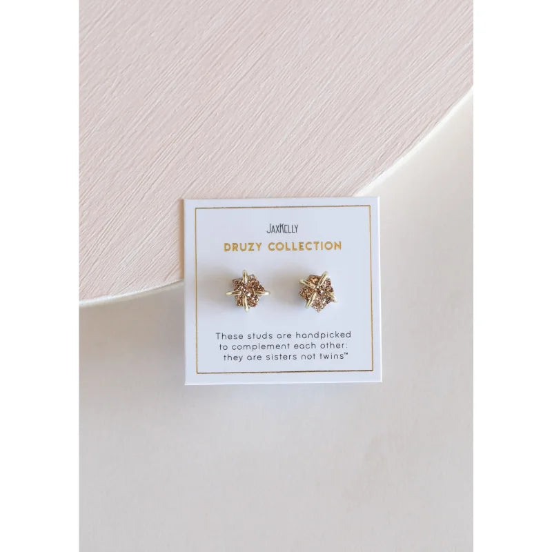 Earrings | Druzy Prong Rose Gold | Jaxkelly - Jewelry -