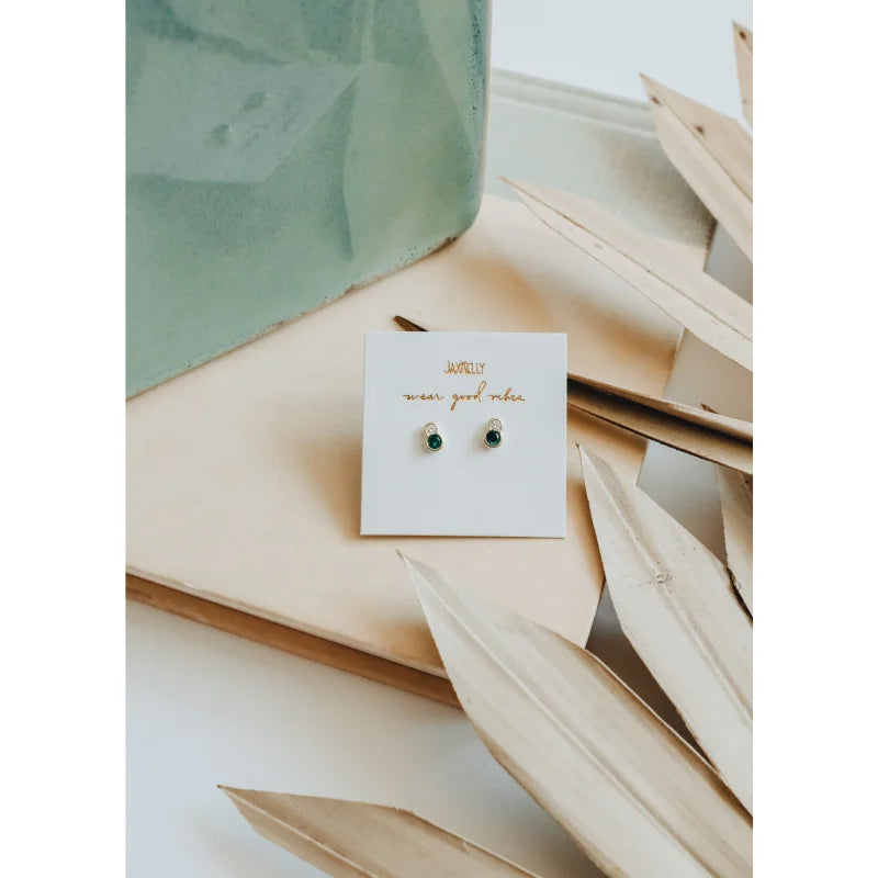 Earrings | Emerald Infinity Stud | Jaxkelly - Jewelry -