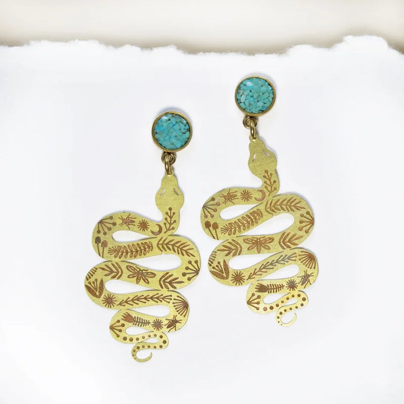 Earrings | Garden Snake Post Dangle | Cameoko - Accessories