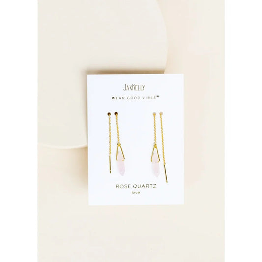 Earrings | Gemstone Threader | Jaxkelly - Rose Quartz -