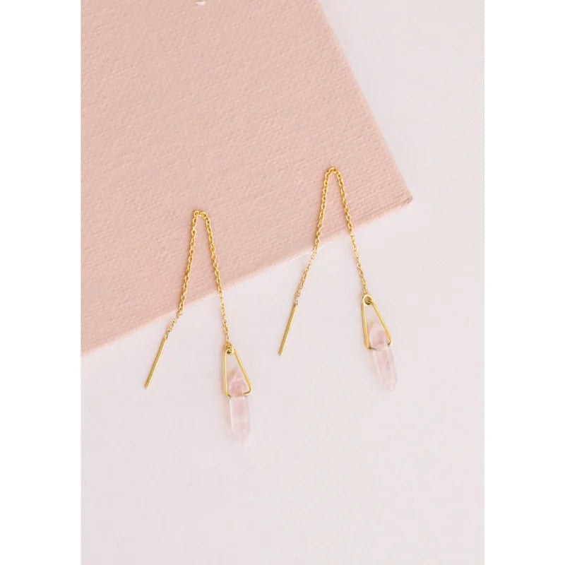 Earrings | Gemstone Threader - Rose Quartz | Jaxkelly -