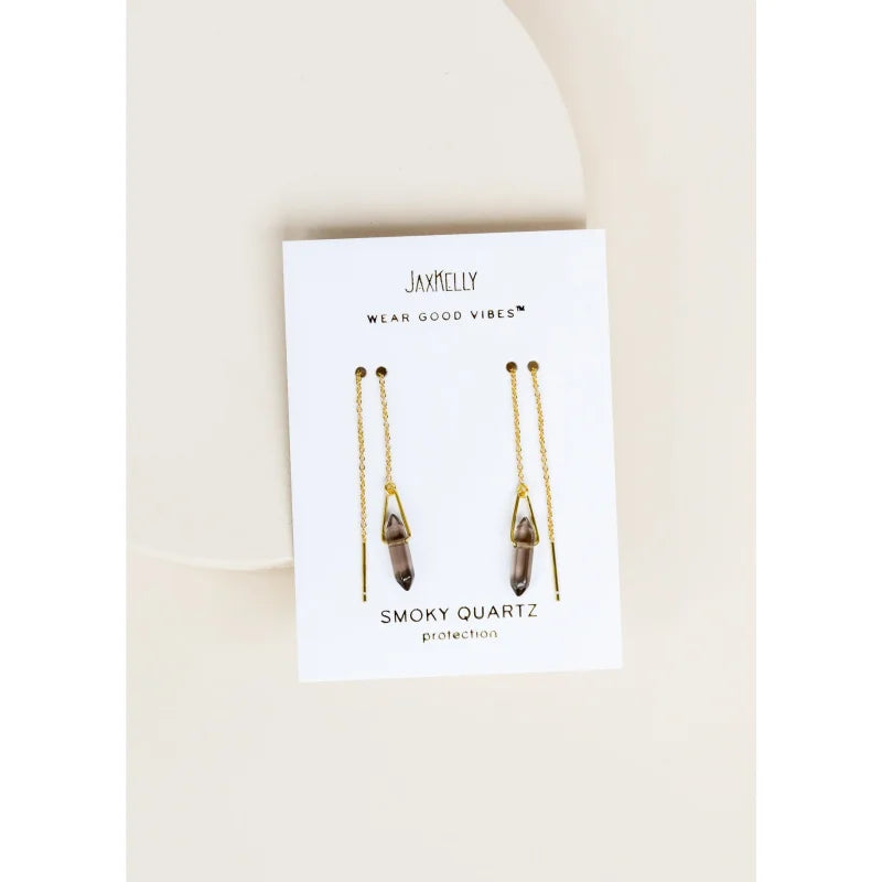 Earrings | Gemstone Threader - Smoky Quartz | Jaxkelly -