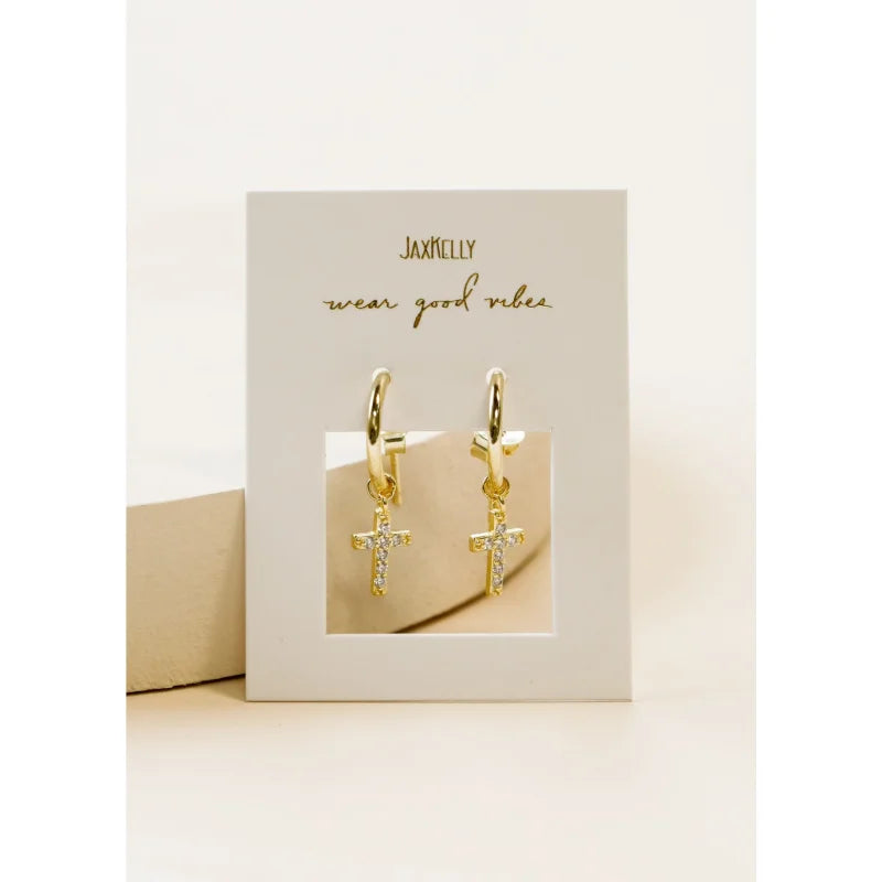 Earrings | Golden Hoop Cross | Jaxkelly - Jewelry - Cross