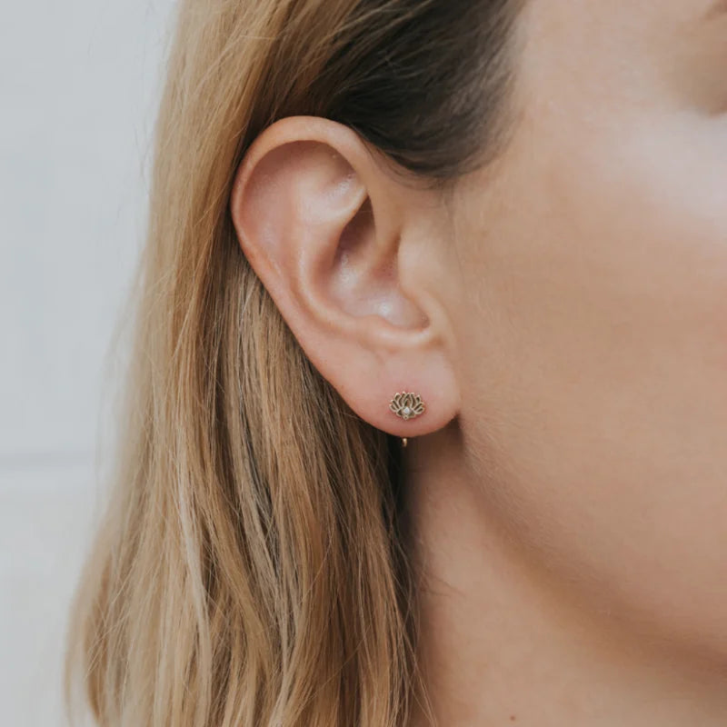 Earrings | Lotus Flower Huggie | Jaxkelly - Jewelry -
