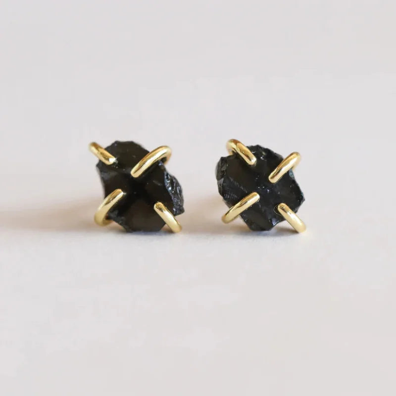 Earrings | Obsidian Gemstone Prong | Jaxkelly - Jewelry -