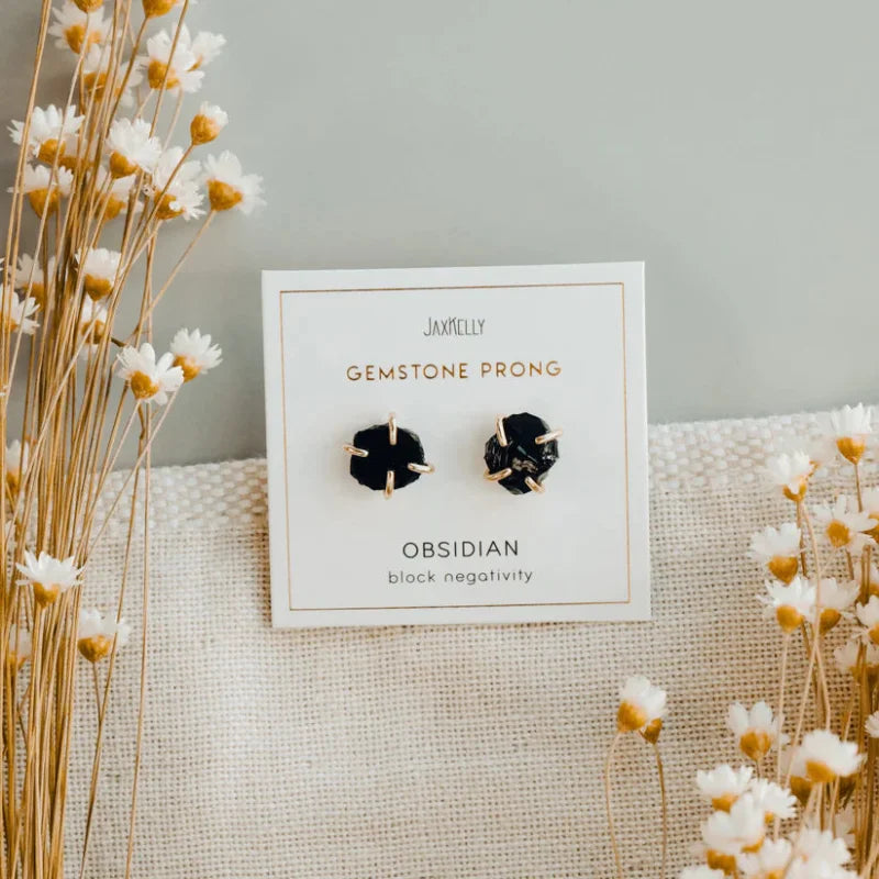 Earrings | Obsidian Gemstone Prong | Jaxkelly - Jewelry -