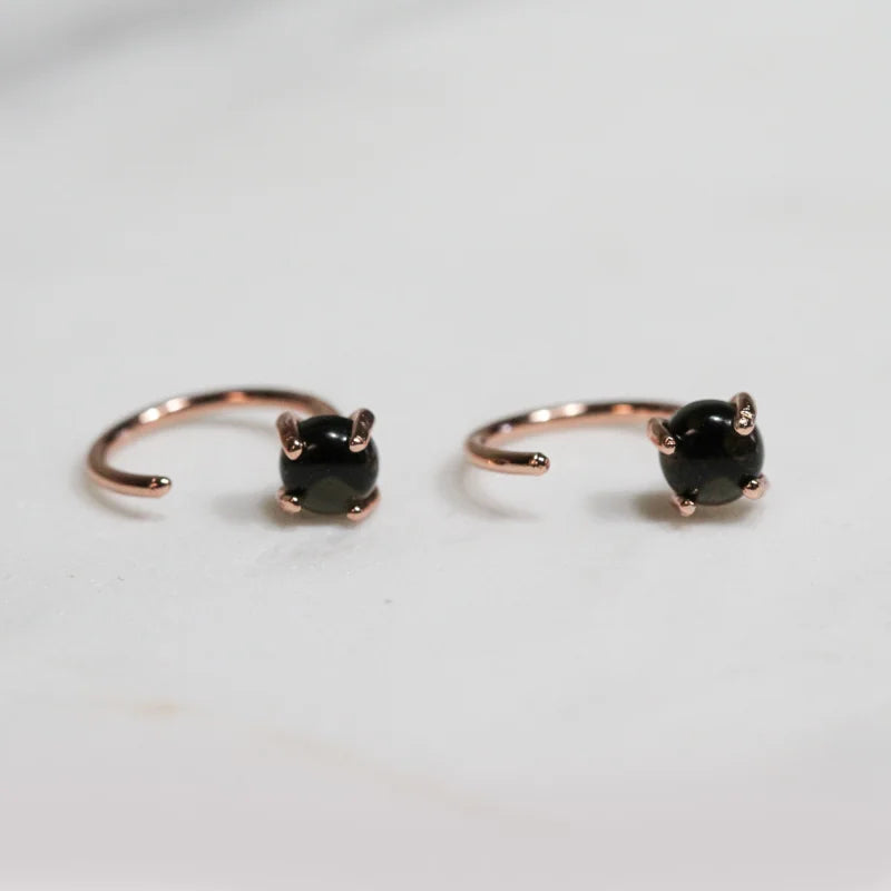 Earrings | Obsidian Huggies | Jaxkelly - Jewelry - Gold -