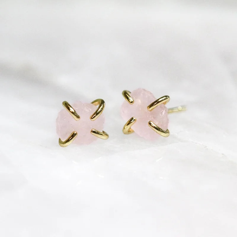 Earrings | Rose Quartz Gemstone Prong | Jaxkelly - Jewelry -
