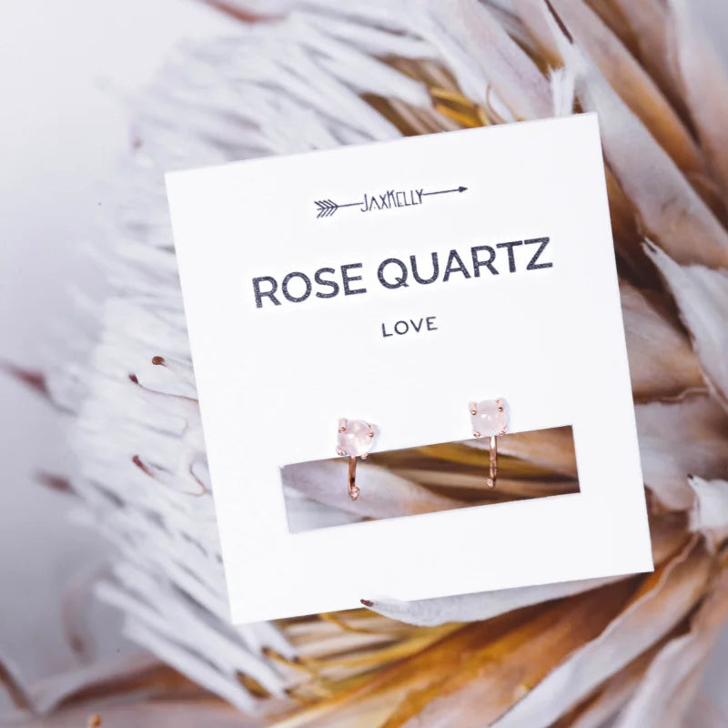 Earrings | Rose Quartz Huggies | Jaxkelly - Jewelry - Gifts
