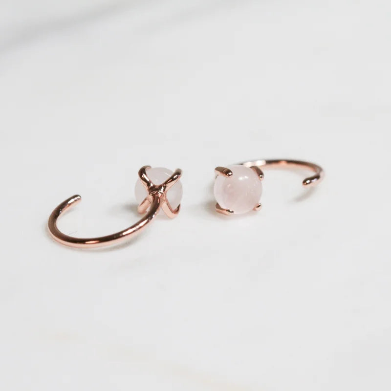 Earrings | Rose Quartz Huggies | Jaxkelly - Jewelry - Gifts