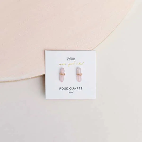 Earrings | Rose Quartz Mineral Point | Jaxkelly - Jewelry -
