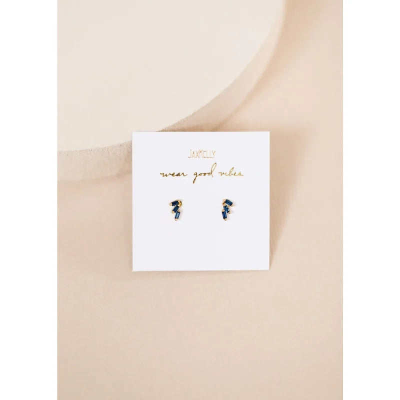 Earrings | Sapphire Offset Trio Stack | Jaxkelly - Jewelry -