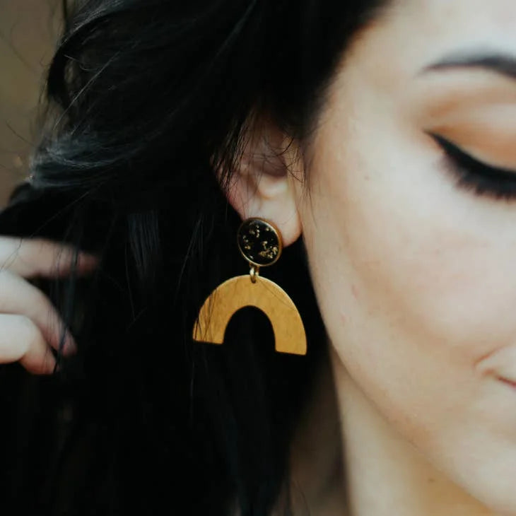 Earrings | The Lori | Cameoko - Specularite + Gold Leaf -