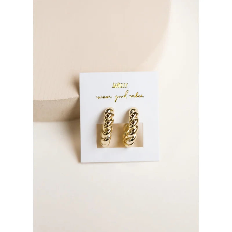 Earrings | Twisted Golden Hoop | Jaxkelly - Jewelry -