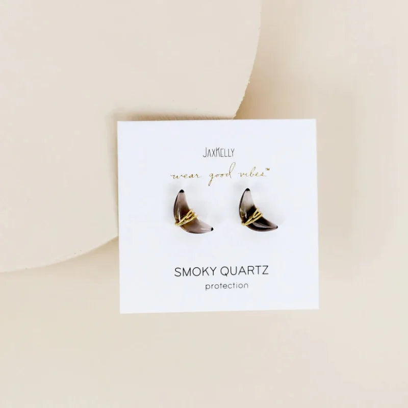 Earrings | Wire Wrapped Moon Smokey Quartz | Jaxkelly -
