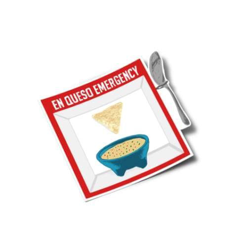 En Queso Emergency kit displayed with the Queso Emergency Sticker by Anvil Cards