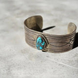 Sterling silver cuff bracelet with turquoise stone from Etched Sterling Silver Cuff Vintage collection