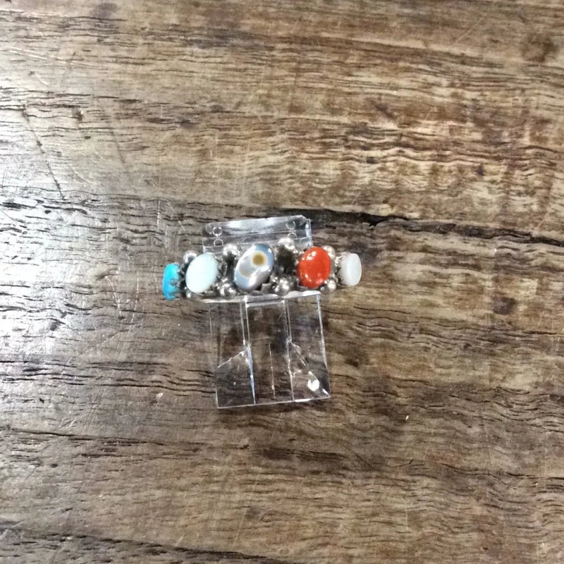 Five Unique Stones W/ Turquoise And Coral Ring | Vintage -