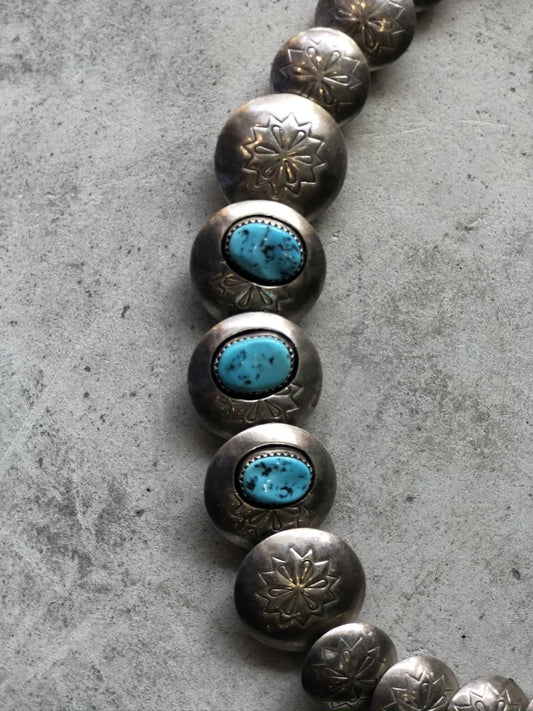 Flat Concho Shadowbox Turquoise Necklace | Vintage - Vintage