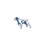 A simple blue outline of a dog standing on a white background, this design pairs perfectly with the Ballad of the Bird Dog Gift Card—an ideal gift from Ballad of the Bird Dog for any dog lover.